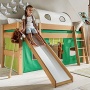 Mini-Hochbett Pico-Pino ist ein Spielparadies aus massiver Kiefer, Oberfläche hier gelaugt/geölt