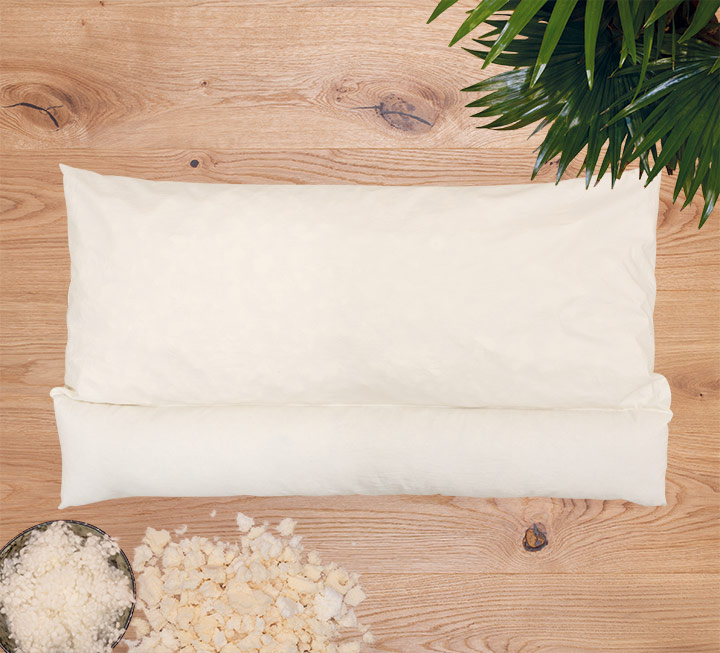 2-Kammer-Kissen mit bauschiger Schafwolle/kbT für den Nacken und punktelastischem Naturlatex für den Kopf 2-Kammer-Kissen mit bauschiger Schafwolle/kbT für den Nacken und punktelastischem Naturlatex für den Kopf