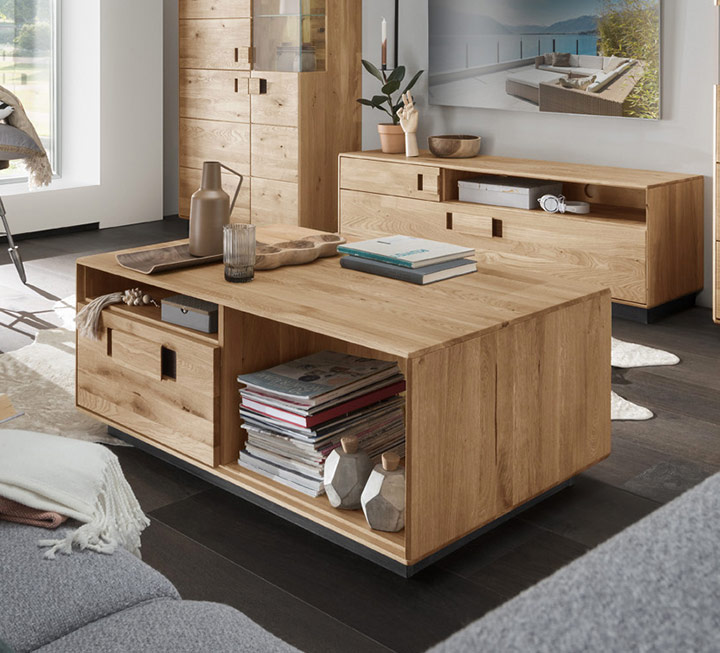 Couchtisch Ovaro - Front massive Wildeiche, Korpus massive Eiche Couchtisch Ovaro - Front massive Wildeiche, Korpus massive Eiche