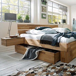 Schubkastenbett "Lettino" - 100 % Eiche