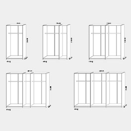 Schematische Darstellung der Schrankgrößen inkl. Maße im 50er Raster