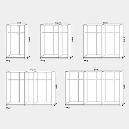 Schematische Darstellung der Schrankgrößen inkl. Maße im 60er Raster