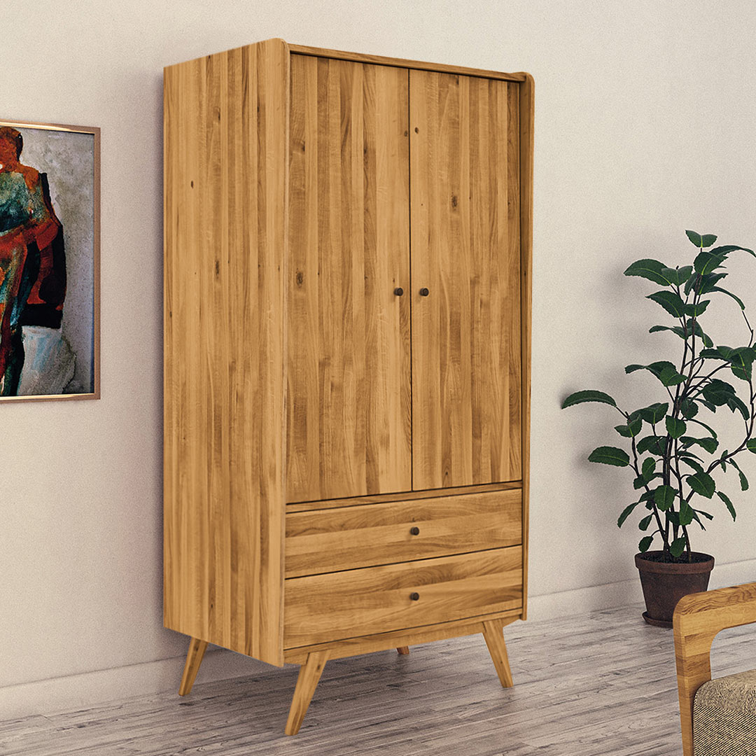 Drehtüren-Kleiderschrank "Lasala" | Kernbuche | Bio-Material | Handgefertigt | 2-türig | schadstoffgeprüft | Massivholz-Kleiderschränke