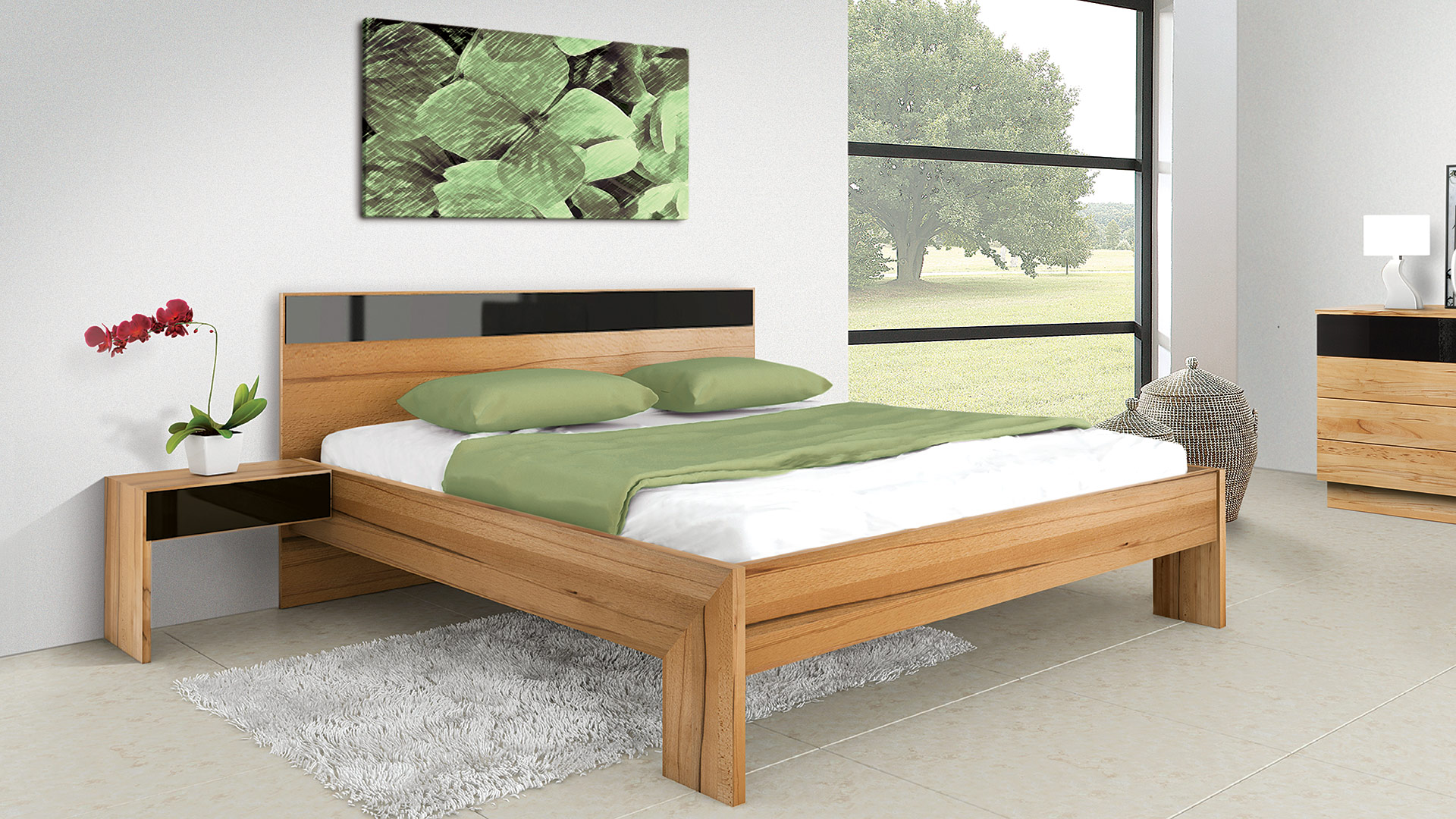 Einzelbett und Doppelbett "Rivaro 02" - ohne Oberflächen-Behandlung