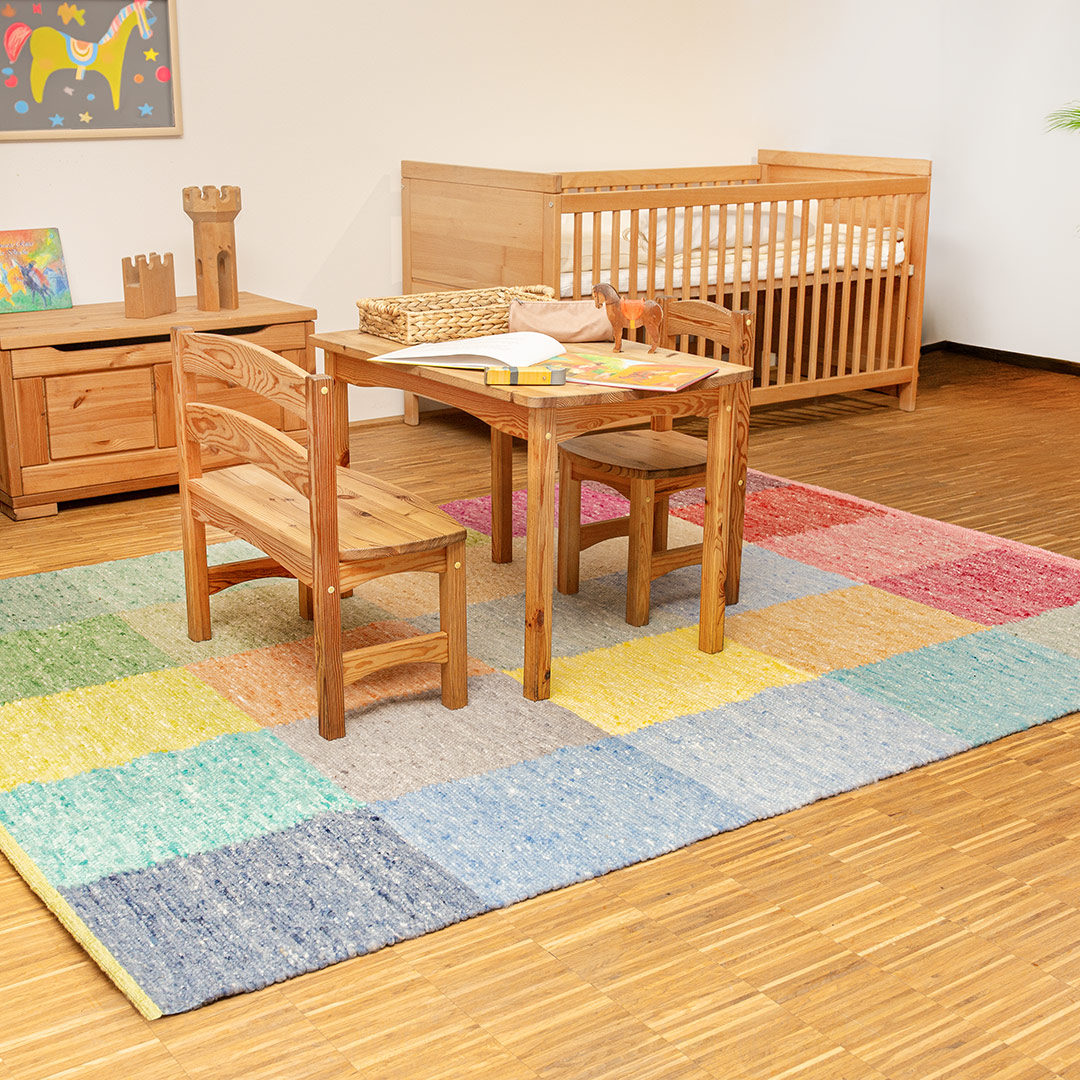 Schurwollteppich "Quadrata" | 70x140 cm | Bio-Material | Handgefertigt | schadstoffgeprüft | Teppiche