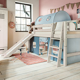 Mini-Hochbett Kiddy mit Rutsche und schräger Treppe Mini-Hochbett Kiddy mit schräger Treppe und Rutsche