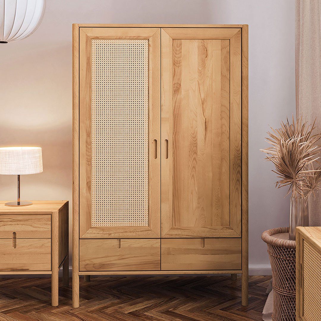 Drehtüren-Kleiderschrank "Rota" | Kernbuche | Bio-Material | Handgefertigt | ohne Schublade | schadstoffgeprüft | Massivholz-Kleiderschränke