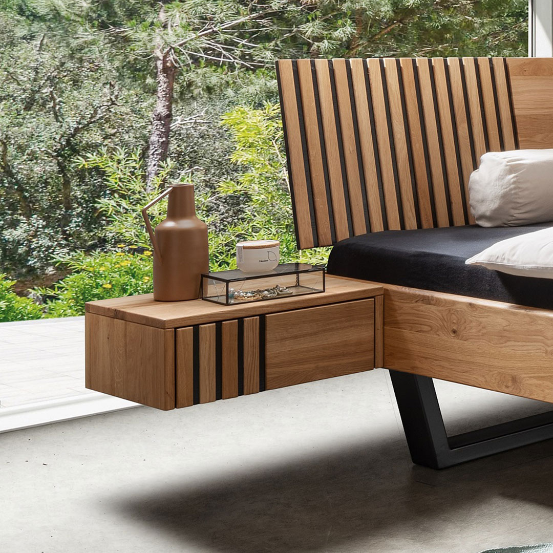 Nachtkonsole "Acustica" | H16xB45xT33 cm | Bio-Material | Handgefertigt | für die linke Bettseite | schadstoffgeprüft | Nachttische