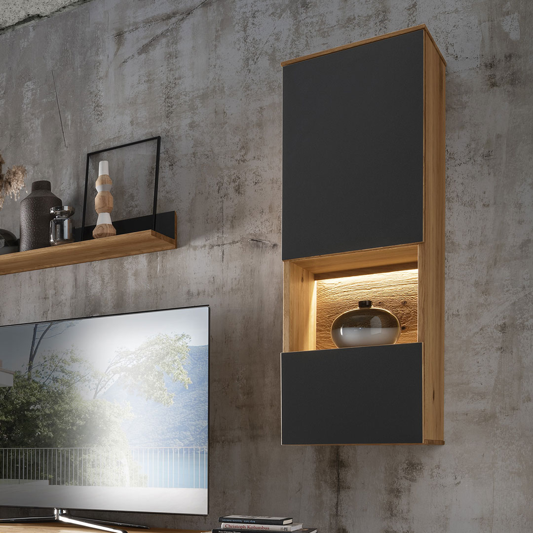 Hängevitrine "Fira" | H122xB40xT33 cm | Bio-Material | Handgefertigt | schadstoffgeprüft | Vitrinen