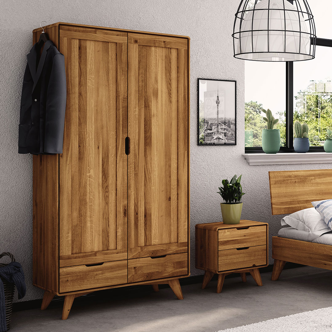 Drehtüren-Kleiderschrank "Tario" | Wildeiche | Bio-Material | Handgefertigt | 2-türig | schadstoffgeprüft | Massivholz-Kleiderschränke