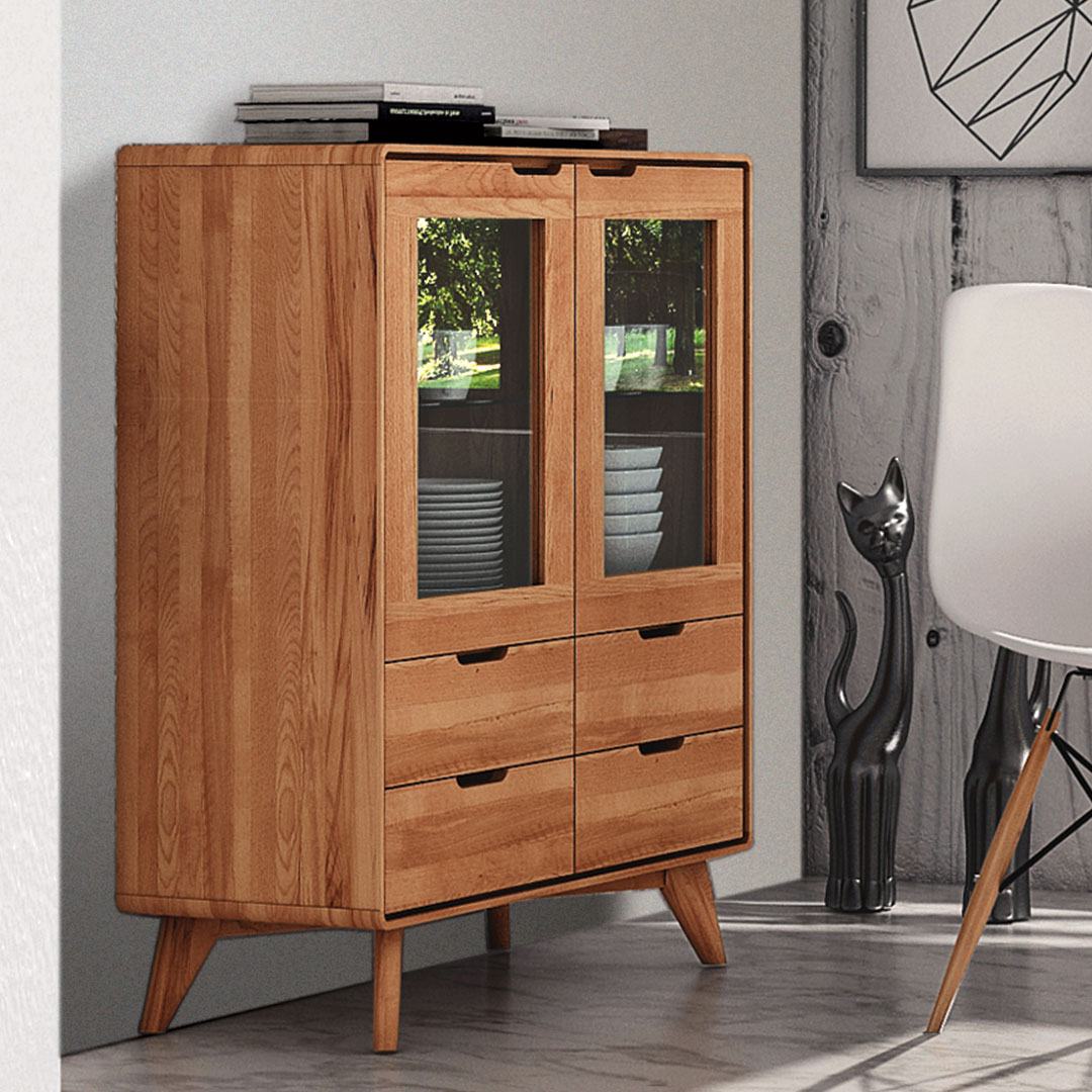 Vitrine "Tario" | H110xB90xT40 cm | Kernbuche | vegan | Bio-Material | Handgefertigt | schadstoffgeprüft | Kommoden