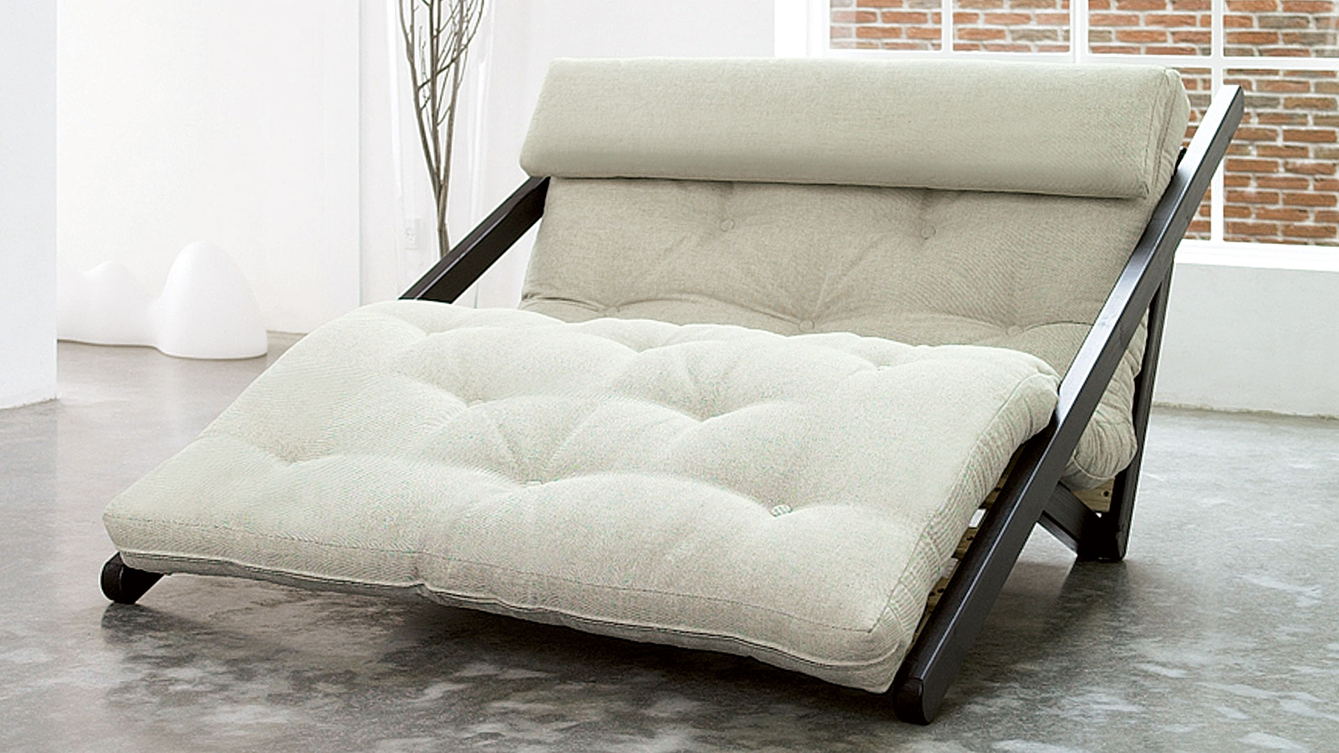 Gestell in roh/unbehandelt, Futon in oliv