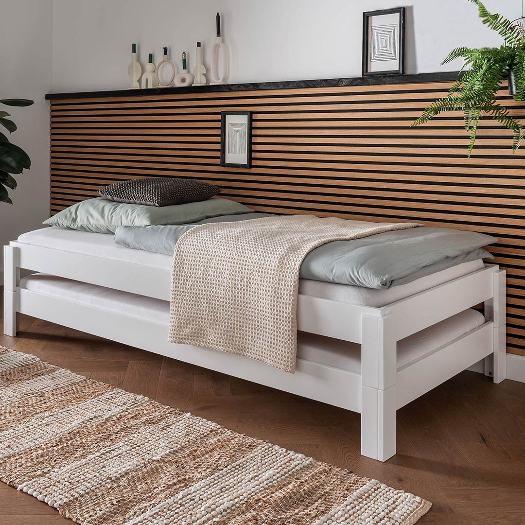 Stapelbett "Stiva" | 90x200 cm | Buche geölt | Bio-Material | Handgefertigt | 1 Stück | schadstoffgeprüft | Massivholzbetten