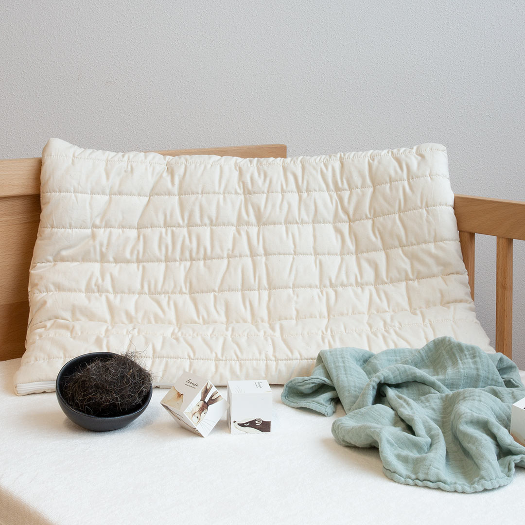 Rosshaar-Kinderflachkissen "Equina" | 40x80 cm | Bio-Material | Handgefertigt | schadstoffgeprüft | Kinder-Kopfkissen