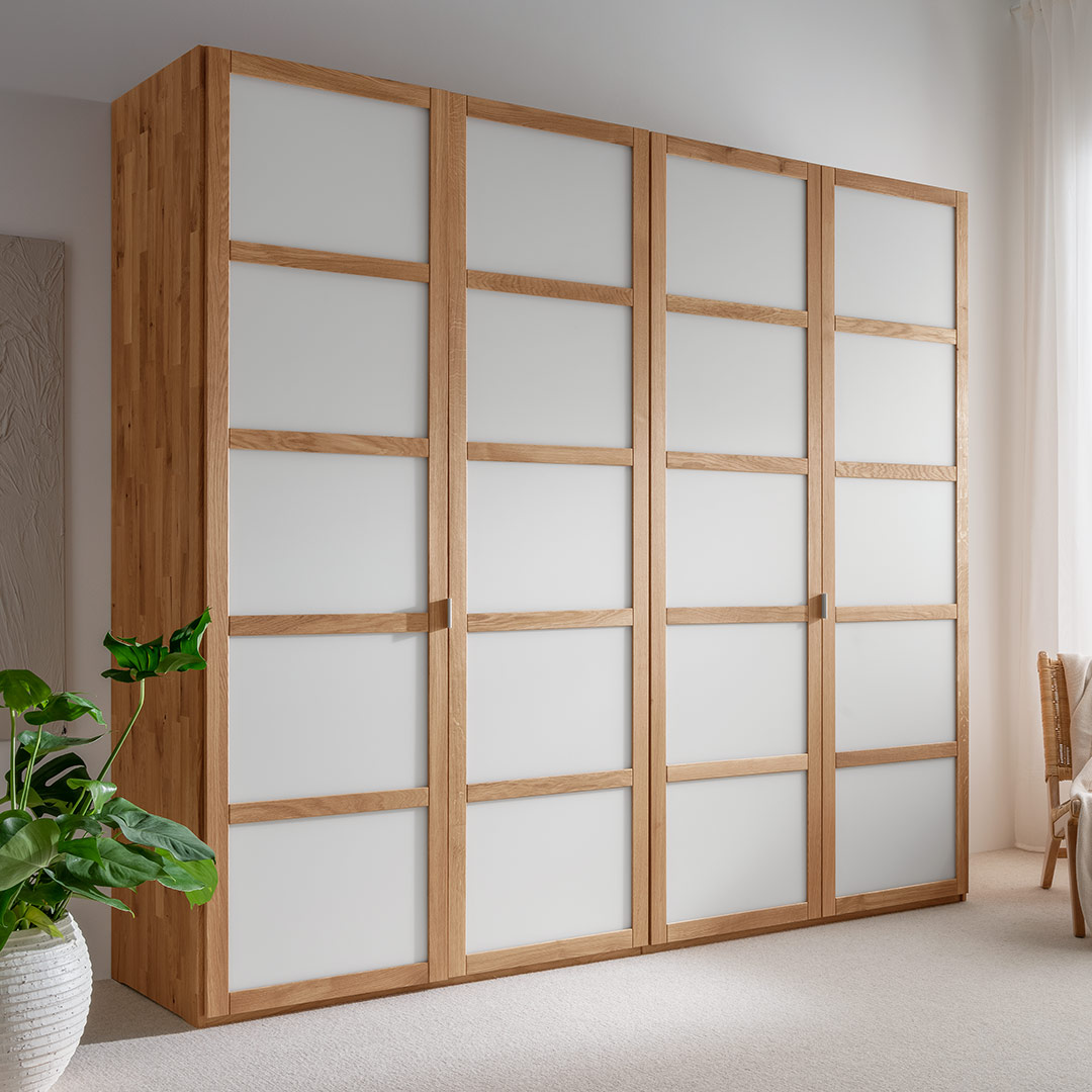 Drehtüren-Kleiderschrank "Kyoto" | Wildeiche | Bio-Material | Handgefertigt | 3-türig | schadstoffgeprüft | Massivholz-Kleiderschränke
