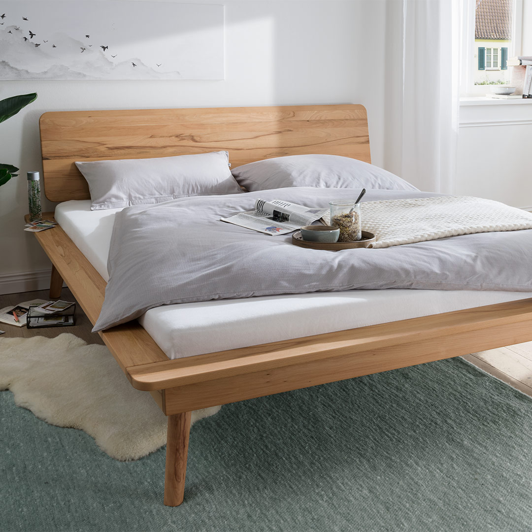 Massivholzbett "Zanira" | 90x200 cm | Buche unbehandelt | Bio-Material | Handgefertigt | schadstoffgeprüft | Massivholzbetten