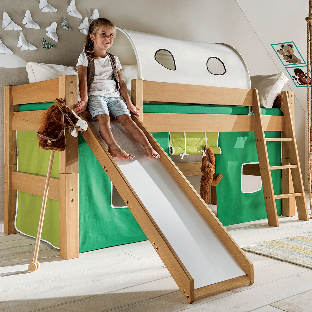 Mini-Hochbett "Pico" | 90x200 cm | Buche geölt | Bio-Material | Handgefertigt | schadstoffgeprüft | Kinder-Betten