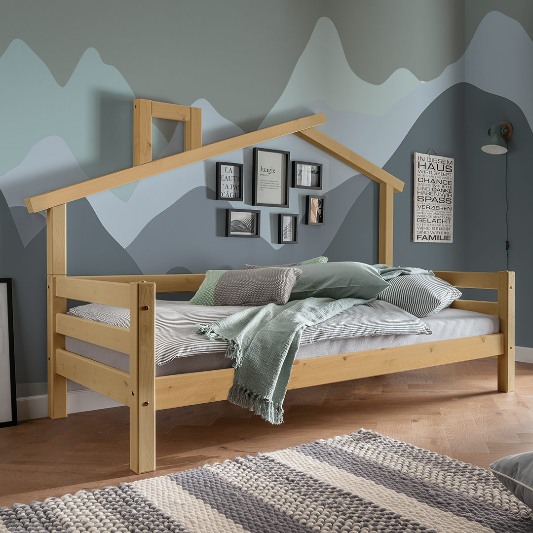 Kinderbett "Tetto" | 90x200 cm | Kiefer gelaugt/geölt | Bio-Material | Handgefertigt | schadstoffgeprüft | Kinder-Betten