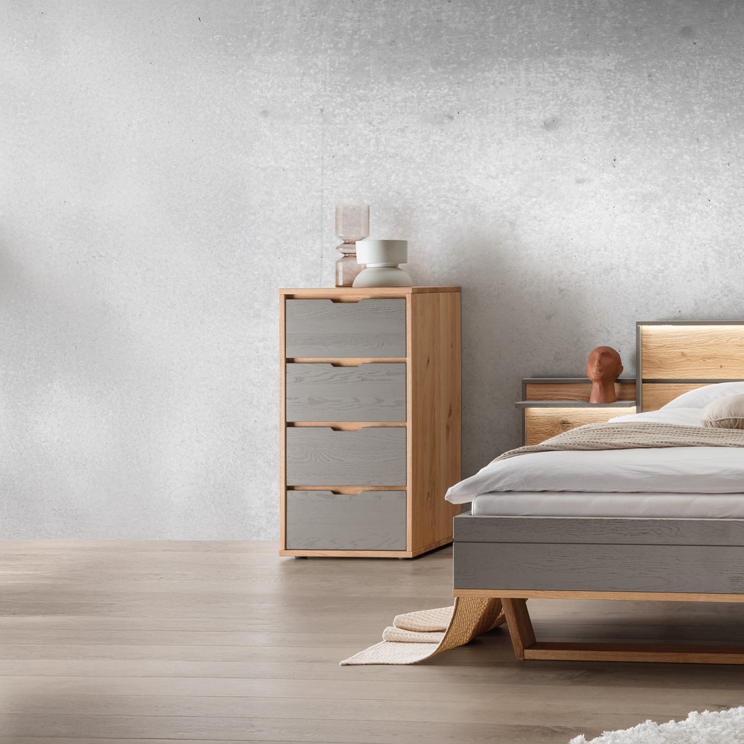 Kommode "Gravia" | H107xB55xT44 cm | Wildeiche weiß | Bio-Material | Handgefertigt | schadstoffgeprüft | Kommoden