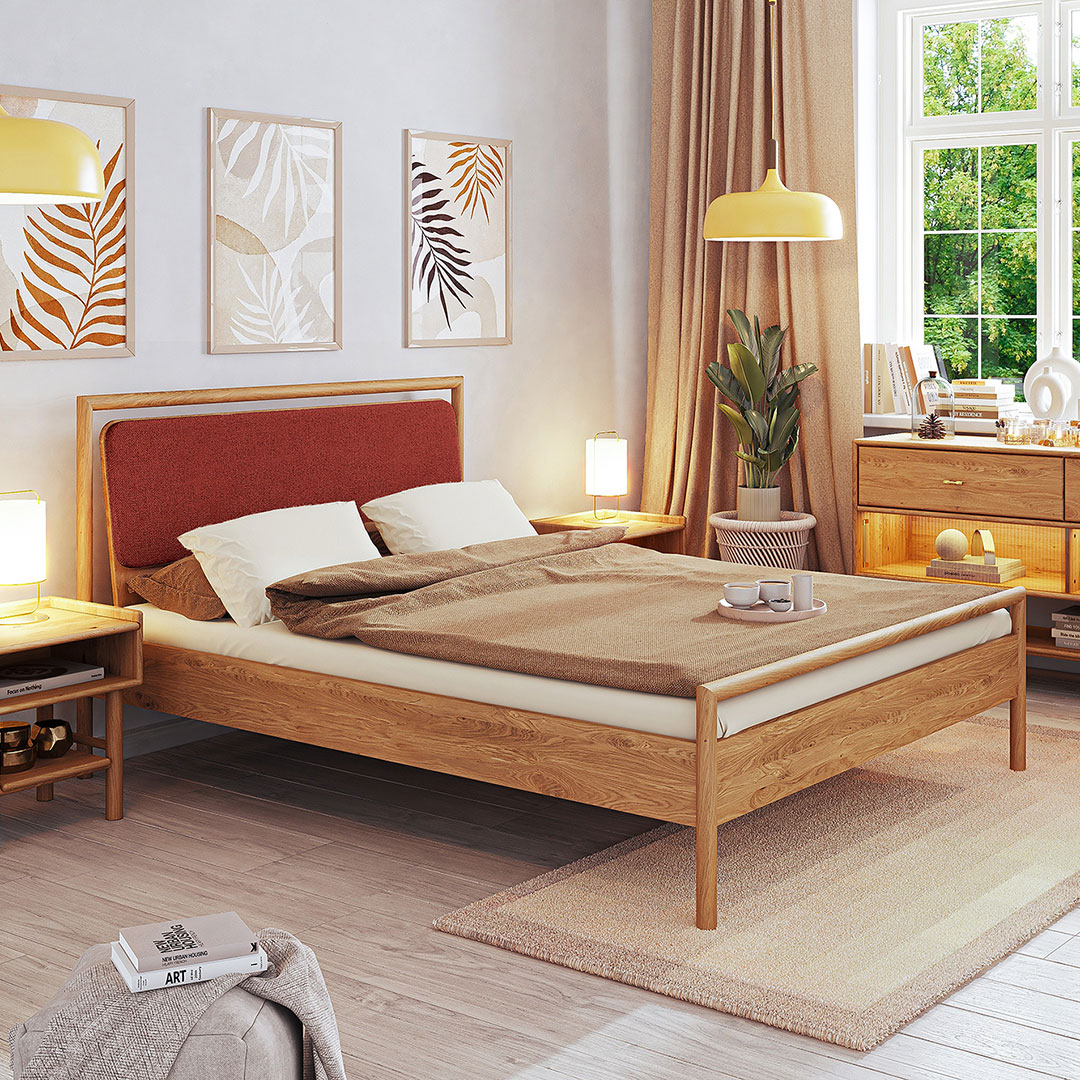 Massivholzbett "Serea" | 90x200 cm | Kernbuche geölt | Bio-Material | Handgefertigt | schadstoffgeprüft | Massivholzbetten