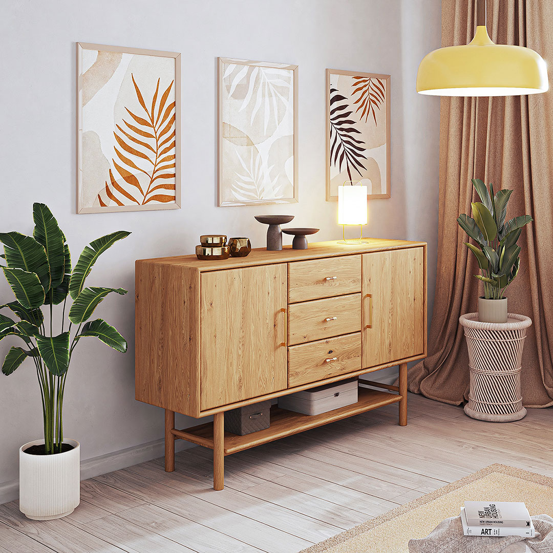 Sideboard "Serea" | H109xB163xT45 cm | Kernbuche geölt | Bio-Material | Handgefertigt | Variante 06 | schadstoffgeprüft | Sideboards & Highboards