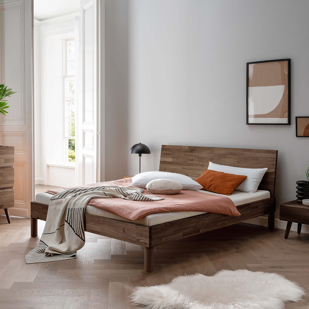 Massivholzbett "Lunara" | 90x200 cm | Kernbuche geölt | Bio-Material | Handgefertigt | schadstoffgeprüft | Massivholzbetten