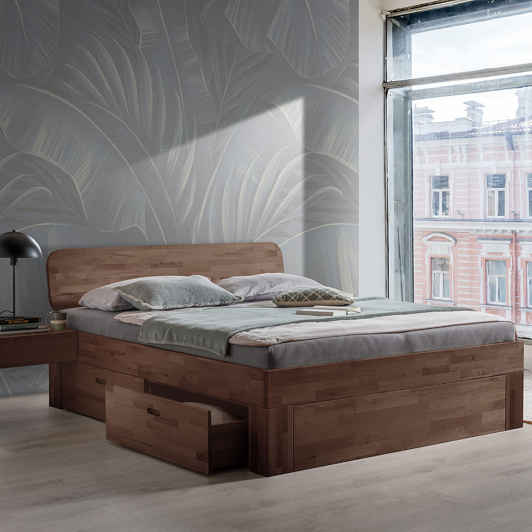 Schubkastenbett "Lunara" | 140x200 cm | Buche weiß-lasiert | Bio-Material | Handgefertigt | schadstoffgeprüft | Massivholzbetten