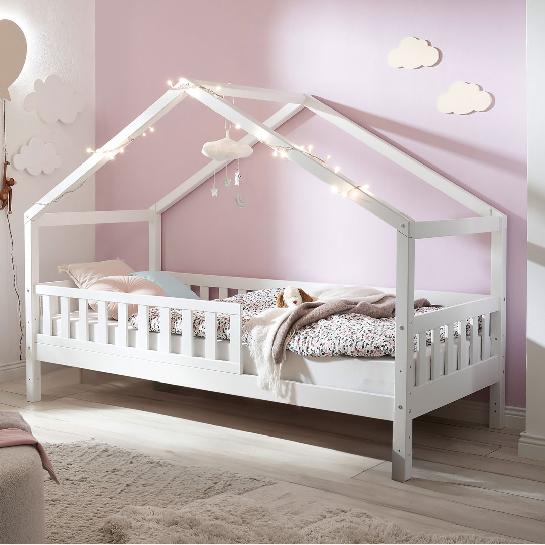 Hausbett "Aurora" | 90x200 cm | Bio-Holzbett | Kiefer gelaugt/geölt | Manufakturqualität