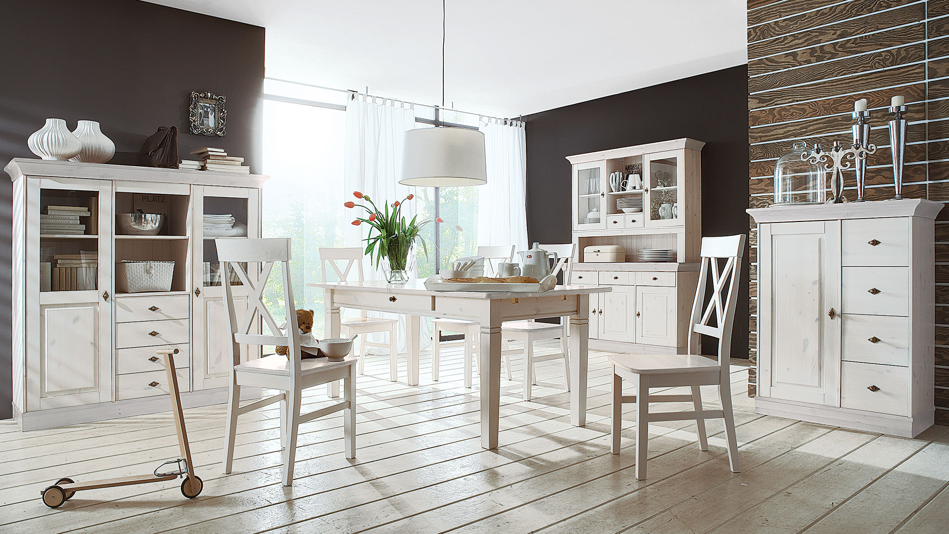 Highboard Romantico in weiß/braun