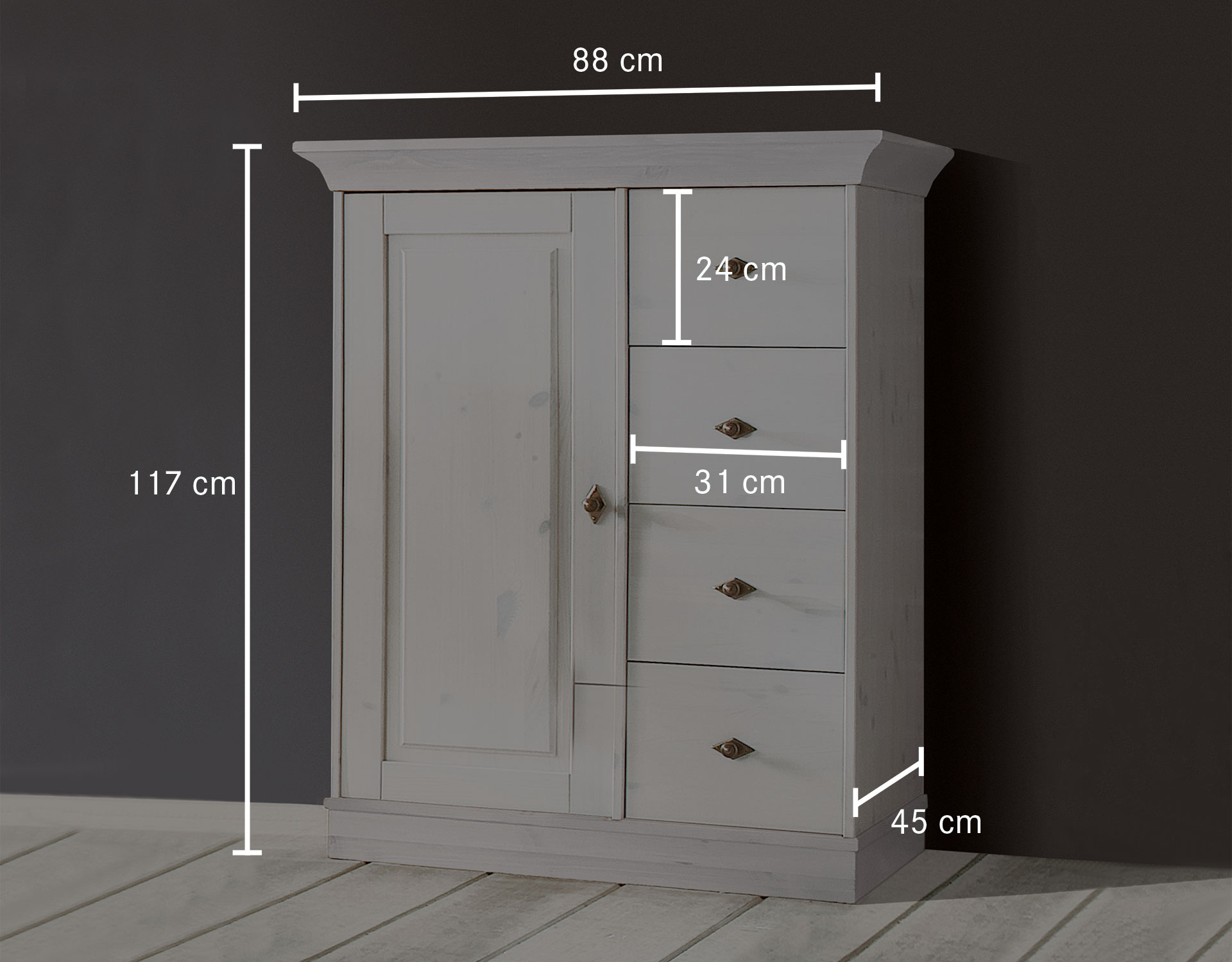 Kommode "Romantico" - Aus massivem, schadstoffgeprüftem Kiefernholz