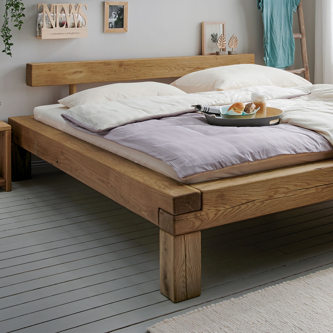 Balkenbett "Adero" | 140x200 cm | Wildeiche | vegan | Bio-Material | Handgefertigt | schadstoffgeprüft | Massivholzbetten