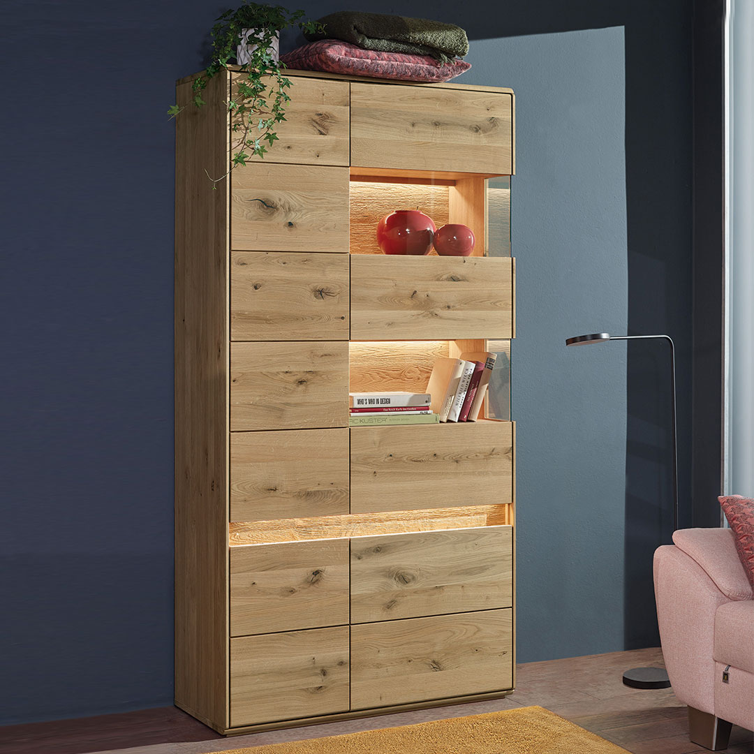 Vitrine "Bassano" | Wildeiche | vegan | Bio-Material | Handgefertigt | Variante 02 | schadstoffgeprüft | Vitrinen