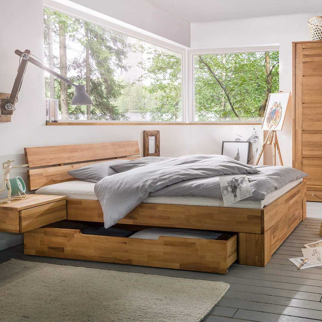 Schubkastenbett "Calo" | 140x200 cm | Bio-Material | Handgefertigt | schadstoffgeprüft | Massivholzbetten