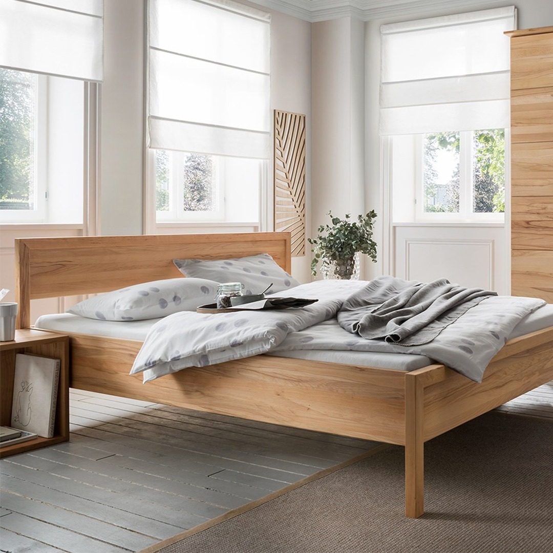 Massivholzbett "Silia" | 90x200 cm | Buche unbehandelt | Bio-Material | Handgefertigt | schadstoffgeprüft | Massivholzbetten