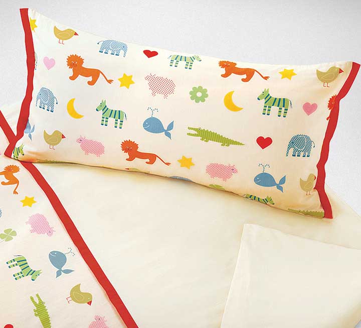 Fröhliche Kinder-Bettwäsche mit lustigen Tiermotiven Fröhliche Kinder-Bettwäsche mit lustigen Tiermotiven