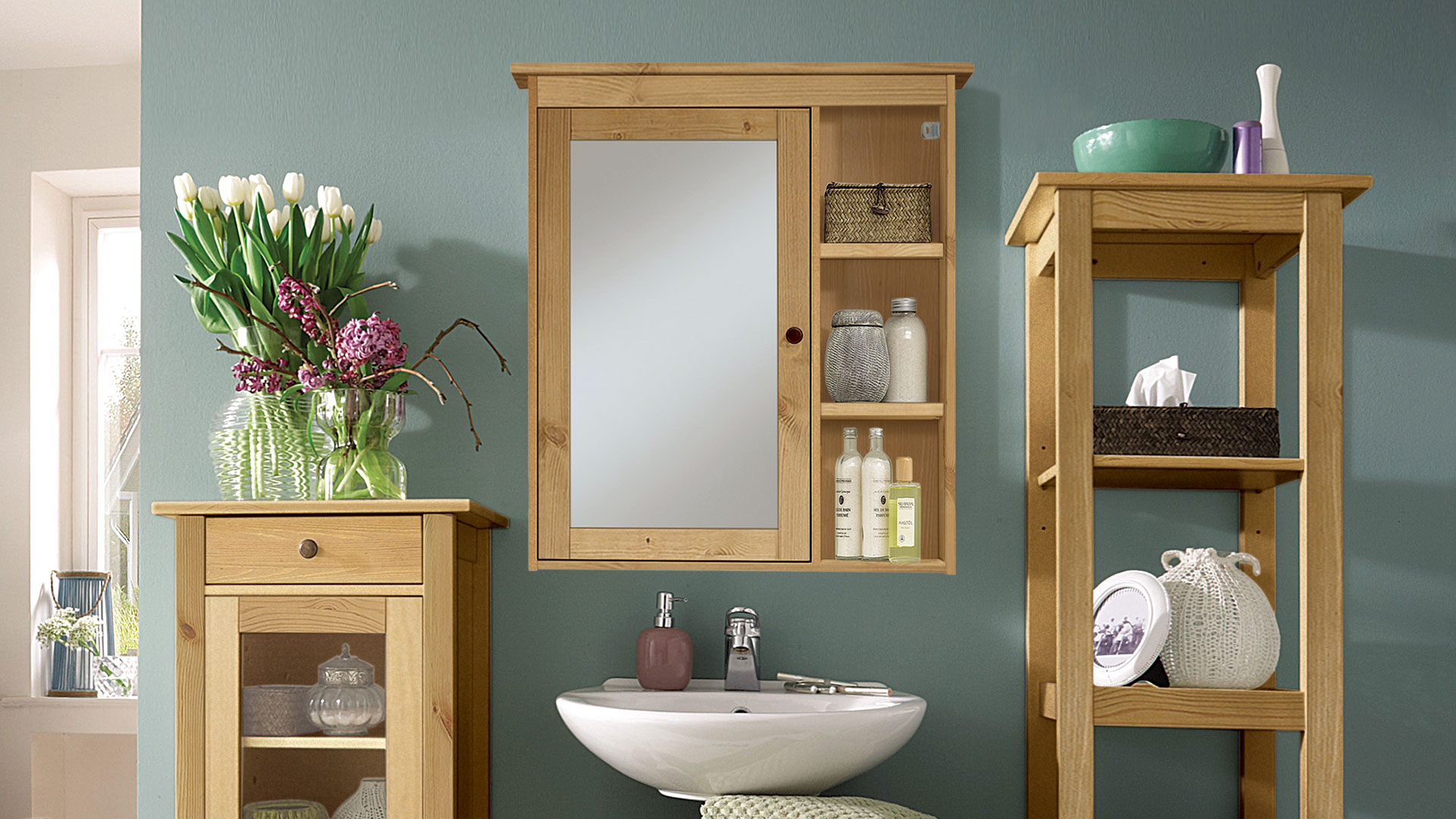 spiegelschrank "nitida" - badezimmermöbel aus massiver kiefer