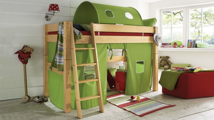 Mittel-Hochbett Pico-Fago - Das bunte Spielparadies aus geölter Buche